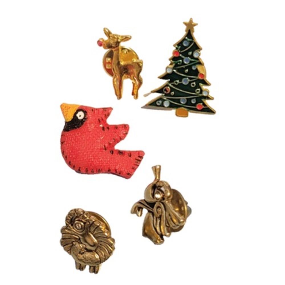 Vintage Multicolor Christmas Pins Lot Angel Reindeer Cardinal Tree Lamb 5pc
